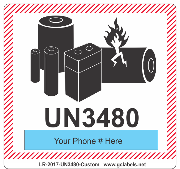 Lithium Battery Label LR27 2017 UN3480 Custom