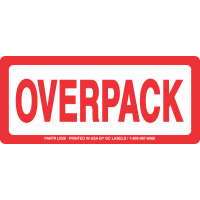 Red and White OVERPACK Labels 6in  x 2.5in