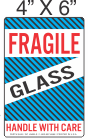 Pictorial Fragile Glass Red Blue and Black Label 4in x 6in