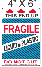 Pictorial Fragile Liquid in Plastic Label 4in x 6in