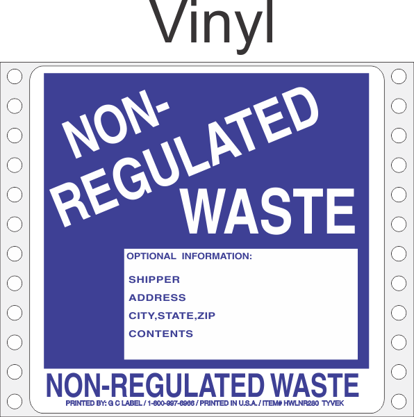 Pack of 500 Non-Regulated Waste Vinyl Labels HWL250V 