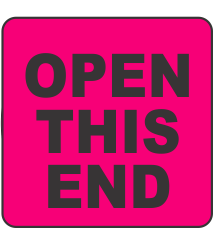 Open This End Fluorescent Circle or Square Labels