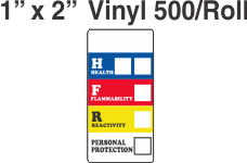 RTK (Right to Know) Vinyl 1x2 Labels with a Personal Protection Box and two Health Boxes
