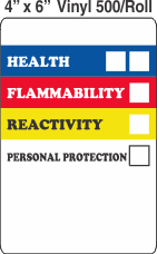 RTK (Right to Know) Vinyl 4x6 Labels with a Personal Protection Box and two Health Boxes