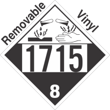 Corrosive Class 8 UN1715 Removable Vinyl DOT Placard