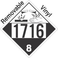 Corrosive Class 8 UN1716 Removable Vinyl DOT Placard