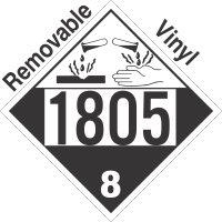 Corrosive Class 8 UN1805 Removable Vinyl DOT Placard