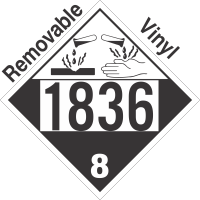 Corrosive Class 8 UN1836 Removable Vinyl DOT Placard