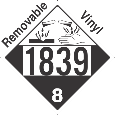 Corrosive Class 8 UN1839 Removable Vinyl DOT Placard