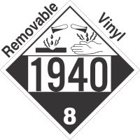 Corrosive Class 8 UN1940 Removable Vinyl DOT Placard