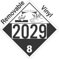 Corrosive Class 8 UN2029 Removable Vinyl DOT Placard