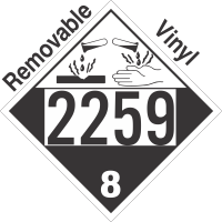 Corrosive Class 8 UN2259 Removable Vinyl DOT Placard