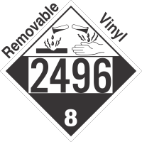 Corrosive Class 8 UN2496 Removable Vinyl DOT Placard