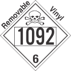 Poison Toxic Class 6.1 UN1092 Removable Vinyl DOT Placard