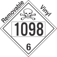 Poison Toxic Class 6.1 UN1098 Removable Vinyl DOT Placard