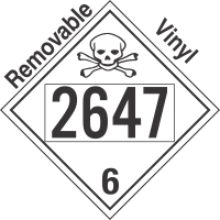 Poison Toxic Class 6.1 UN2647 Removable Vinyl DOT Placard