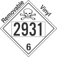 Poison Toxic Class 6.1 UN2931 Removable Vinyl DOT Placard