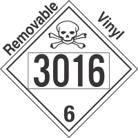 Poison Toxic Class 6.1 UN3016 Removable Vinyl DOT Placard