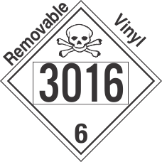 Poison Toxic Class 6.1 UN3016 Removable Vinyl DOT Placard