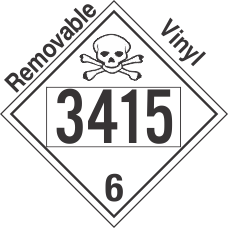 Poison Toxic Class 6.1 UN3415 Removable Vinyl DOT Placard