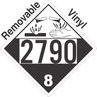 Corrosive Class 8 UN2790 Removable Vinyl DOT Placard