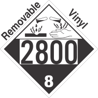 Corrosive Class 8 UN2800 Removable Vinyl DOT Placard