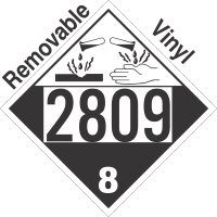 Corrosive Class 8 UN2809 Removable Vinyl DOT Placard