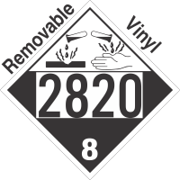 Corrosive Class 8 UN2820 Removable Vinyl DOT Placard