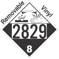 Corrosive Class 8 UN2829 Removable Vinyl DOT Placard