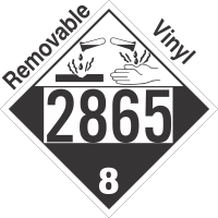 Corrosive Class 8 UN2865 Removable Vinyl DOT Placard