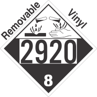 Corrosive Class 8 UN2920 Removable Vinyl DOT Placard