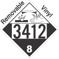 Corrosive Class 8 UN3412 Removable Vinyl DOT Placard