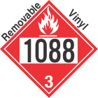 Flammable Class 3 UN1088 Removable Vinyl DOT Placard