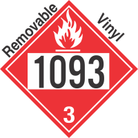 Flammable Class 3 UN1093 Removable Vinyl DOT Placard