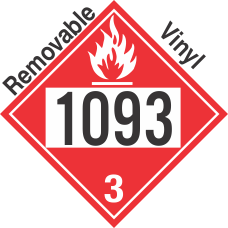 Flammable Class 3 UN1093 Removable Vinyl DOT Placard