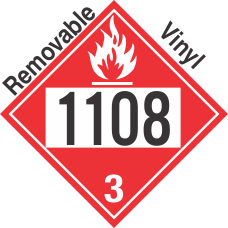 Flammable Class 3 UN1108 Removable Vinyl DOT Placard