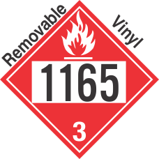 Flammable Class 3 UN1165 Removable Vinyl DOT Placard