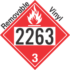 Flammable Class 3 UN2263 Removable Vinyl DOT Placard