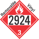 Flammable Class 3 UN2924 Removable Vinyl DOT Placard