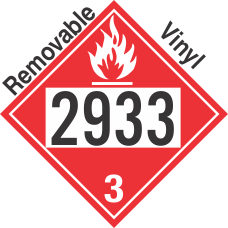 Flammable Class 3 UN2933 Removable Vinyl DOT Placard