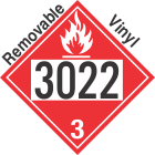 Flammable Class 3 UN3022 Removable Vinyl DOT Placard