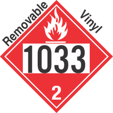 Flammable Gas Class 2.1 UN1033 Removable Vinyl DOT Placard