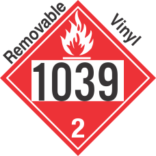 Flammable Gas Class 2.1 UN1039 Removable Vinyl DOT Placard