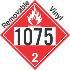 Flammable Gas Class 2.1 UN1075 Removable Vinyl DOT Placard