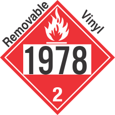 Flammable Gas Class 2.1 UN1978 Removable Vinyl DOT Placard