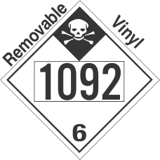 Inhalation Hazard Class 6.1 UN1092 Removable Vinyl DOT Placard