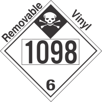 Inhalation Hazard Class 6.1 UN1098 Removable Vinyl DOT Placard