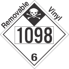 Inhalation Hazard Class 6.1 UN1098 Removable Vinyl DOT Placard