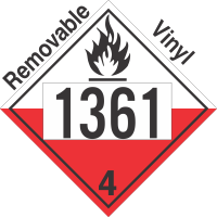 Spontaneously Combustible Class 4.2 UN1361 Removable Vinyl DOT Placard