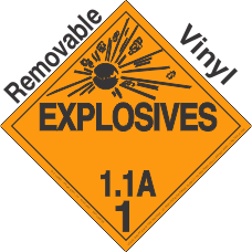 Explosive Class 1.1A Removable Vinyl Removable Vinyl DOT Placard
